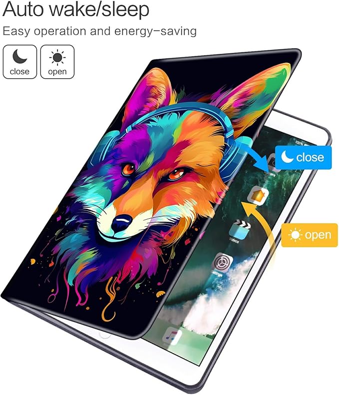 for Fire HD 8 Tablet (8th/7th/6th Generation 2018/2017/2016 Release) Case with Pen Holder &amp Auto Wake/Sleepd Shockproof Stand Protective Cover for HD 8 2018 TabletFox Wearing Headphones