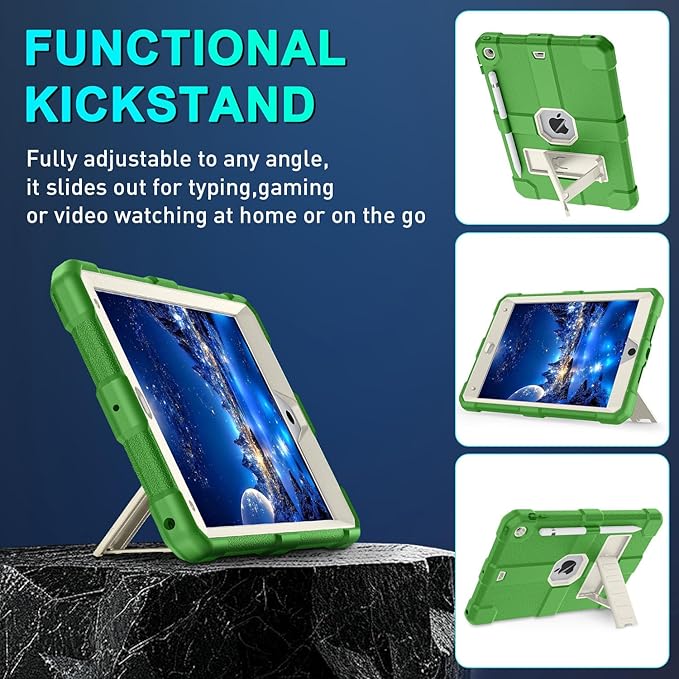 Case for iPad 9th/8th/7th Generation 2021/2020/2019(10.2 inch) Heavy Duty Shockproof Rugged Protective 10.2 Cover with Built-in Stand for iPad 9 8 7 Gen(White+Green)