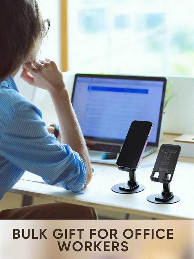 20 Pcs Employee Appreciation Gifts Bulk 360 Rotating Phone Stand for Desk Cell Phone Holder with Inspiring Quote Thank You Gift for Worker Teachers Nurses (Work Pride)