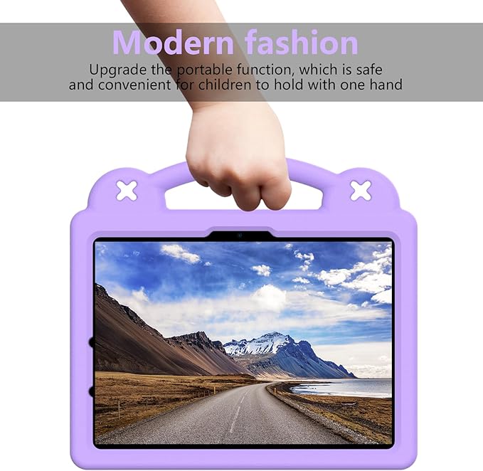 for iPad Air 11 inch Kids Case M3/M2 (2025/2024) &amp iPad Pro 11 Inch M4 Case 2024 with Pencil Holder/Handle/Kickstand Cute DIY Soft Shockproof Stand Lightweight Tablet Cover Light Purple Bear