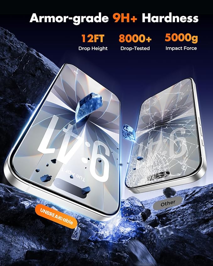 UNBREAKcable for iPhone 17 Screen Protector [Quick-Installation Box] 3-Pack 9H+ Hardness Shatterproof Tempered Glass [99.99% HD Clear] [Case Friendly] [Bubble Free] for iPhone 17 6.3