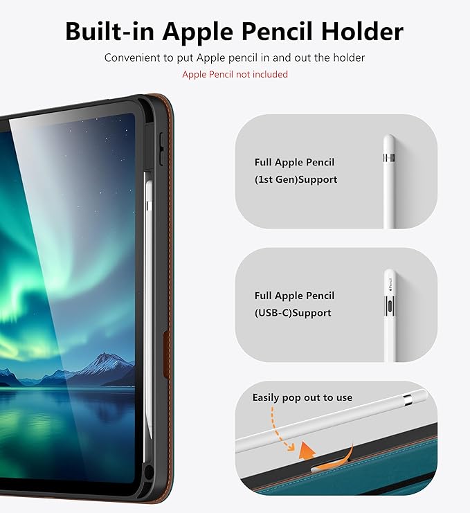 DTTO for iPad A16 Case iPad 11th / 10th Generation Case (2025/2022) 360 Degree Rotating Premium Leather Folio Stand Cover with Pencil Holder Light Blue