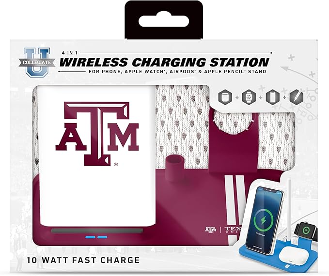 SOAR NCAA 4-in-1 Wireless Charging Docking Station: Fast Charge for iPhone Apple Watch Air Pods &amp Apple Pencil