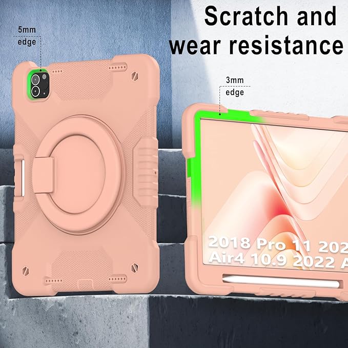 SCSVPN for iPad Air 5th/ 4th Generation 10.9'' Case iPad Pro 11 Inch Case 4th/3rd/2nd/1st Gen 2022 2021 2020 2018: Protection Kids Cover with Pencil Holder-Stand-Handle-Shoulder Strap Rose Gold