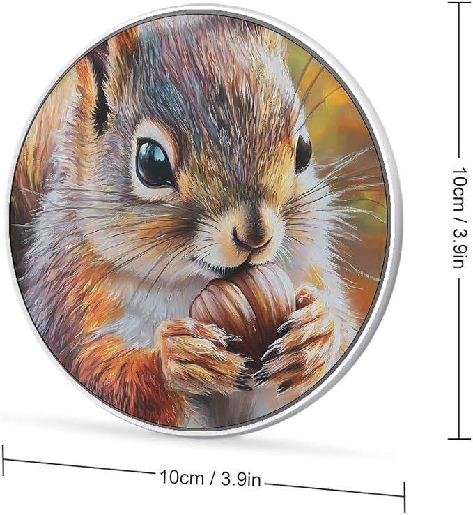 Squirrel Vintage Oil Painting Phone Charger Magnetic Charging Pad Anti-Slip with USB Cable