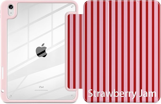 Case for iPad (A16) 11th Generation 11 inch 2025 /iPad 10th Gen 10.9 2022 Cute Striped Trifold Stand Cover with Clear Back Auto Wake Sleep Aesthetic Preppy Design for Girls Women Stripe