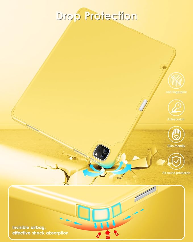 DTTO for iPad Air 13 Inch Case M4/M3/M2 2026/2025/2024 iPad Pro 12.9 Inch Case (6th/5th/4th/3rd Gen) Smart Slim Trifold Stand Soft Cover with Pencil Holder Yellow