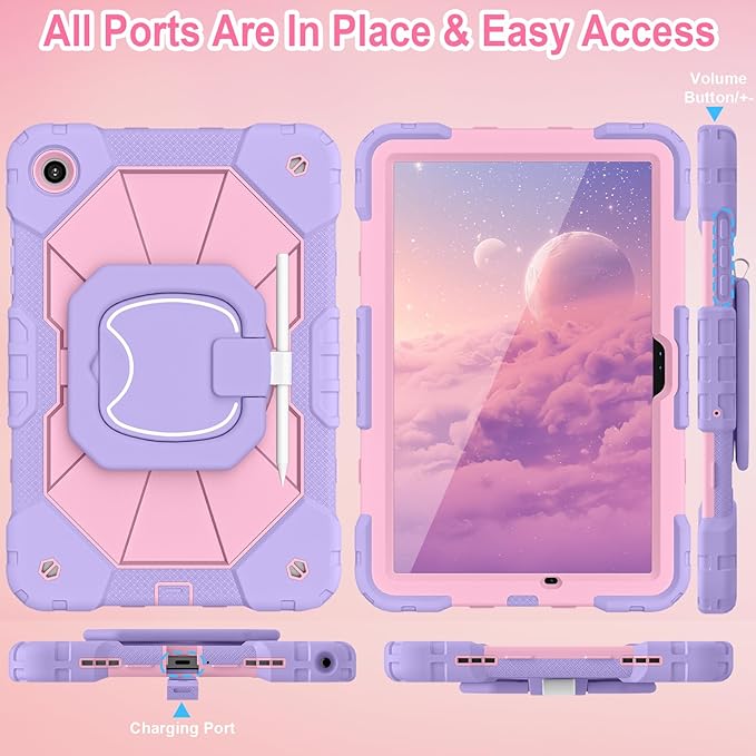 WESOROL Case for Samsung Galaxy Tab A11 Plus Galaxy Tab A9 Plus 11 InchShockproof Cover for Samsung Tablet A11+/A9+ Case with Screen Protector 360 Rotating Stand Pencil HolderPurple Rose