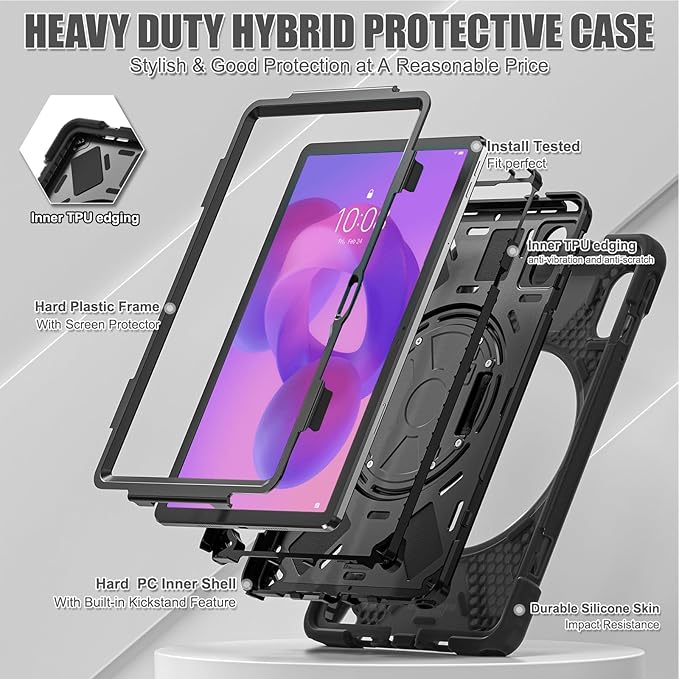 ZenRich Rugged Case for Lenovo Idea Tab 11 2025 / K11 Gen 2 / Xiaoxin Pad 11 / M11 11-inch Heavy Duty Shockproof Case with 360° Rotating Kickstand Built-in Screen ProtectorHand Strap &amp Shoulder