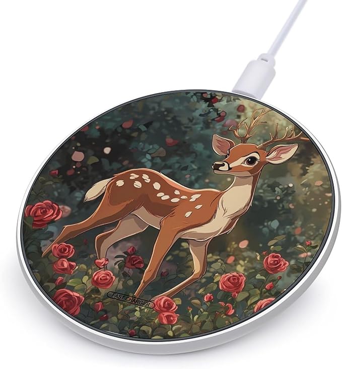 Cute Floral Deer Wireless Charger Anti-Slip Wireless Charging Pad Slim Charger Mat for Men Women