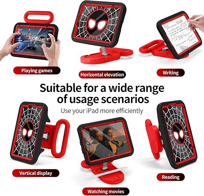Kids Case for iPad mini 7 (A17 Pro) 2024 / iPad mini 6 2021 Child Friendly Case with Adjustable Portrait/Landscape StandHeavy Duty Cover with Screen Protector for iPad mini 7/6 8.3 inch (BlackRed)