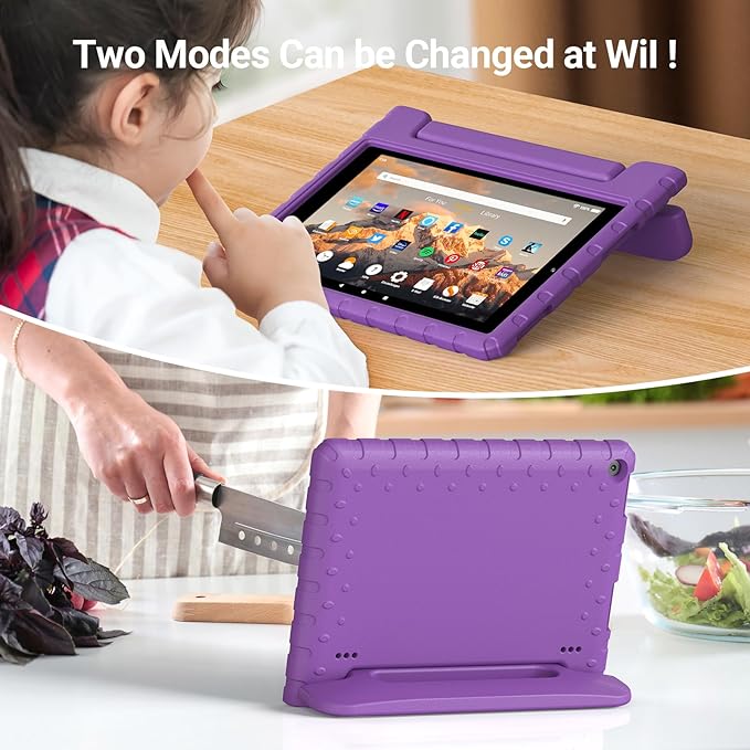 for Amazon Fire hd 10 Tablet case Kids 5th/7th/9th Generation 2015/2017/2019 Released Shockproof Lightweight Protective Cover with Portable Handle Stand for Boys Girls Purple