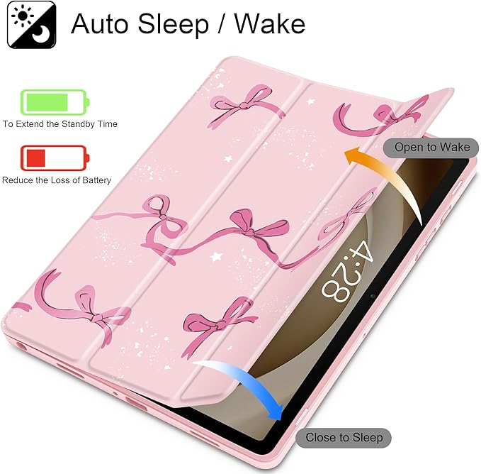 Tuiklol for Samsung Galaxy Tab A9+ Tablet 11” / A9+ Plus 2024 2023Buit-in S-Pen Holder with Clear Protective Cover Transparent Back Shell Auto Wake/Sleep Samsung Tab A9 Plus CoverBow-Pink