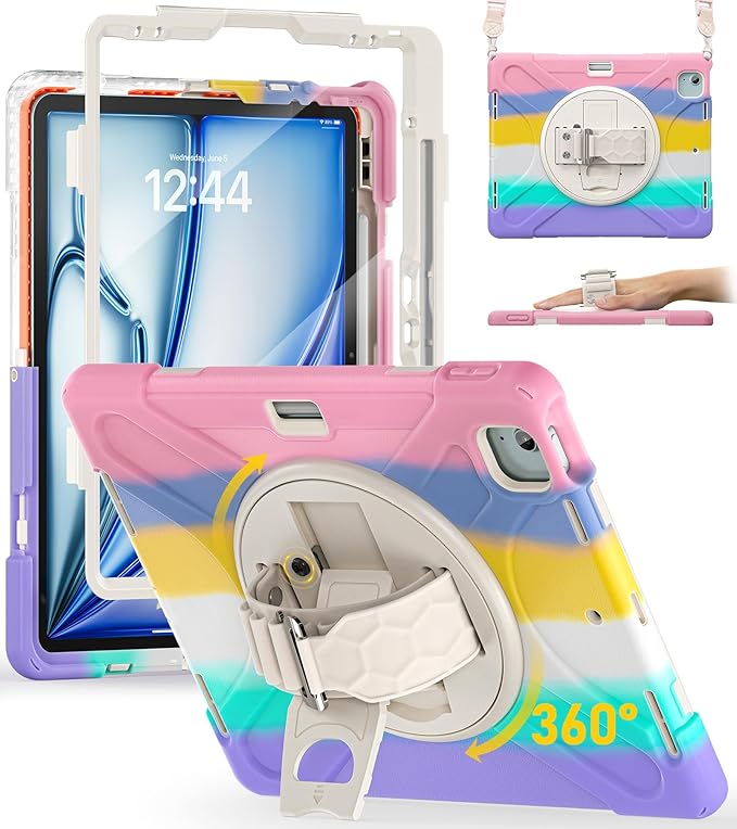 BRAECN Case for iPad Air 13 Inch 2026(M4)/2025(M3)/2024(M2) &amp iPad Pro 12.9''(2022/2021/2020/2018) Full-Body Protection Screen Protector Pencil Holder 360° Rotating Handle Kicktand Kids Friendly