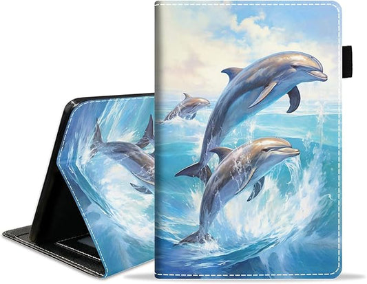 Case for Amazon Kindle Fire HD 8/Fire HD 8 Plus Tablet (12th/10th Generation 2024/2022/2020 Release) - PU Leather Folio Cover with Smart Auto Wake/Sleep - Dolphin