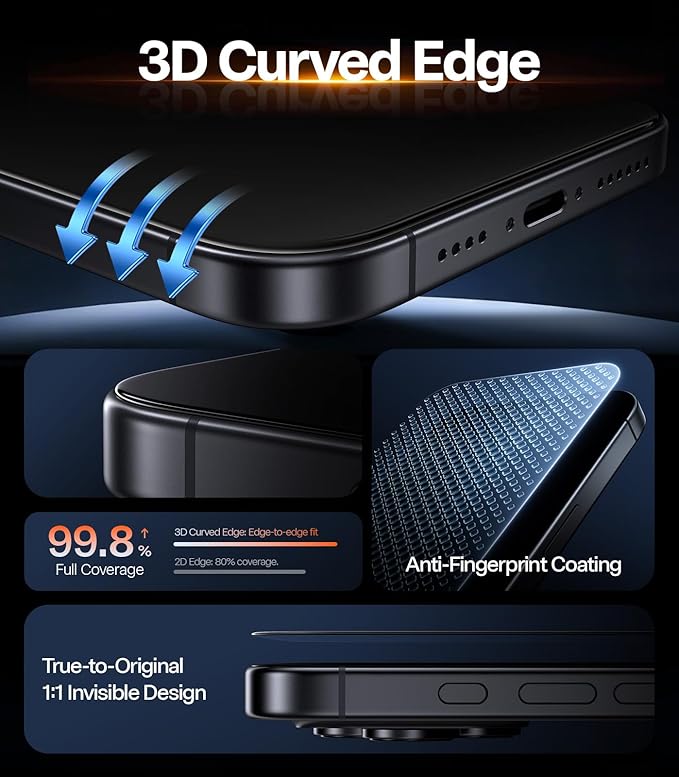 TORRAS OrigArmor for iPhone 17 Pro Screen Protector [100% Anti Reflection][3D Full Coverage Fit] Military-Grade Shatterproof 9H+ Tempered Glass Anti-Scratch Screen Protector 17 Pro 6.3 1-Pack