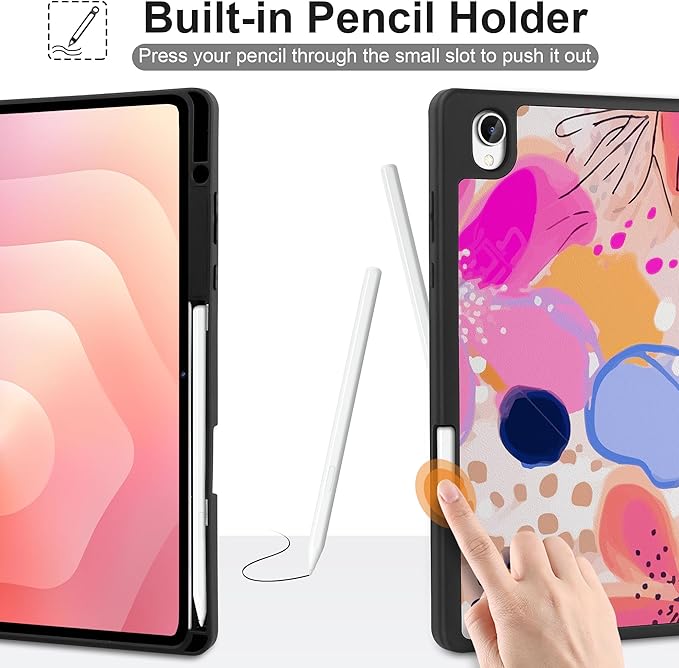 DONGKE Case for Samsung Galaxy Tab S11 5G 11 2025 Model (SM-X730/X736B) Slim Lightweight Trifold Stand Cover with S Pen Holder Auto Sleep/Wake Soft TPU Shockproof Back Floral Artistic