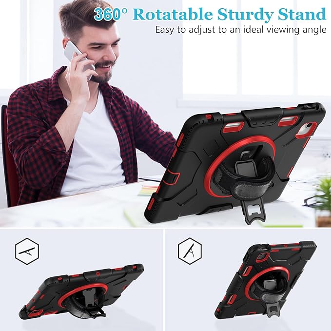 Case for iPad Air 11 M4 2026/ M3 2025/ M2 2024: Silicone Cover for iPad Air 5th &amp 4th Generation 10.9 Inch (2020/2022) with Screen Protector- Stand- Handle- Shoulder Strap- Pencil Holder