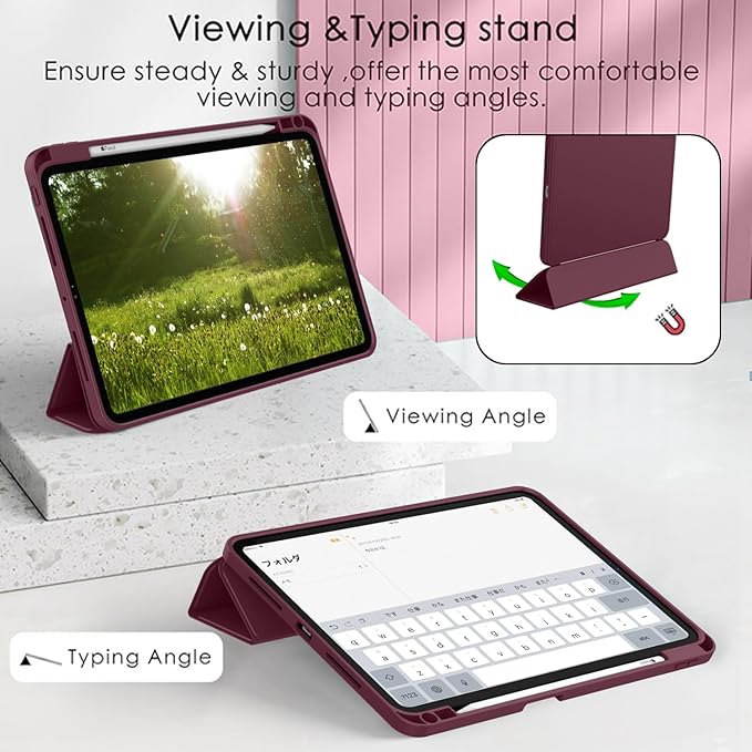 ZryXal New iPad Pro 13 Inch Case (M5) 2025 / (M4) 2024 with Pencil Holder Smart iPad Case [Support Pencil Pro and Pencil (USB-C)] Support Touch ID and Auto Wake/Sleep (Wine)