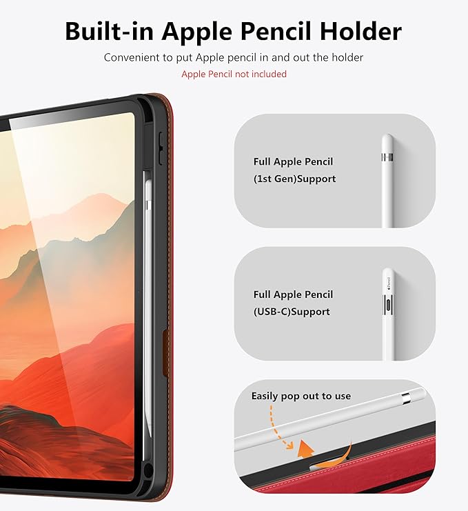 DTTO for iPad A16 Case iPad 11th / 10th Generation Case (2025/2022) 360 Degree Rotating Premium Leather Folio Stand Cover with Pencil Holder Red