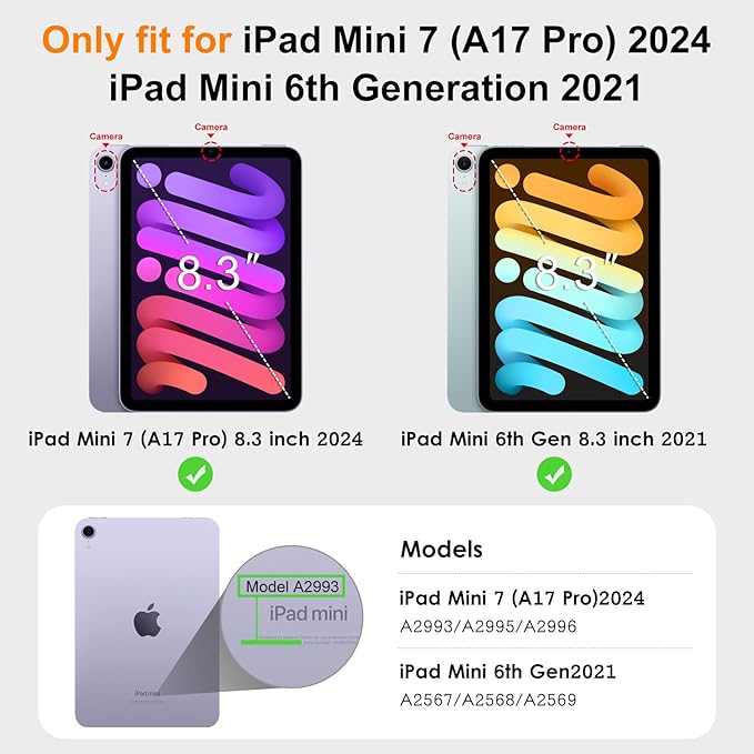 DTTO for iPad mini 7 (A17 Pro) Case iPad mini 7th / 6th Generation Case (2024/2021) 360 Degree Rotating Premium Leather Folio Stand Cover with Pencil Holder Black Brown