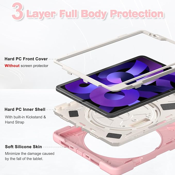 BATYUE Case for iPad Air 11-inch M4 (2026)/ M3 (2025) / M2 (2024) iPad Air 5th/4th 10.9 inch(2022/2020) iPad Pro 11 4th/3rd/2nd/1st Gen Case (2022/2021/2020/2018) with Pencil Holder &amp Strap Pi