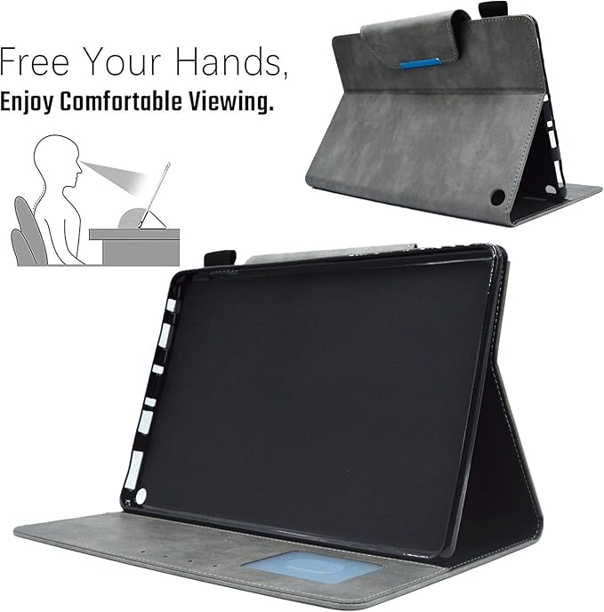 Folio Case for Amazon Kindle Fire HD 8/Fire HD 8 Plus (12th/10th Generation 2024/2022/2020) 8 UUcovers PU Leather Magnetic Smart Cover with Stand/Pencil Holder/Pockets [Auto Sleep/Wake] Gray
