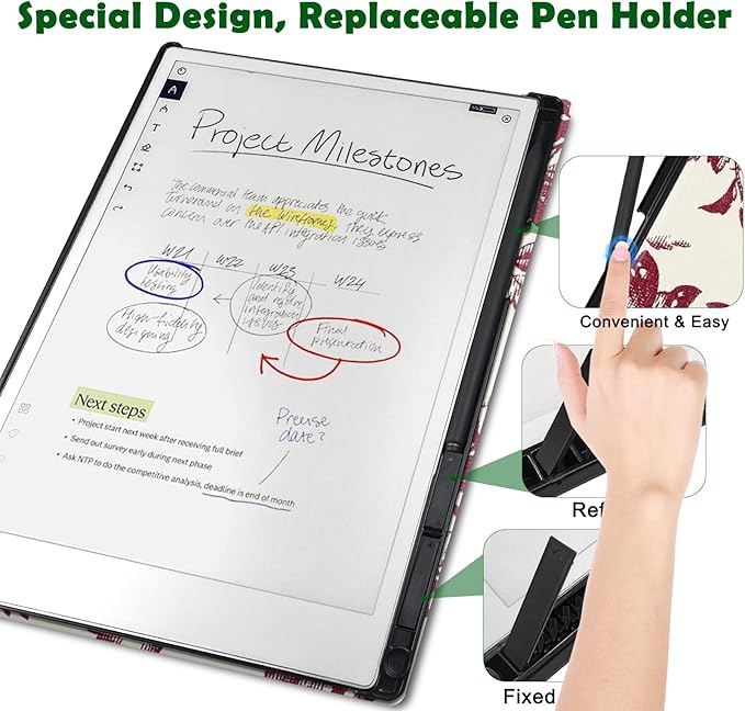 Case for Remarkable Paper Pro Tablet 11.8 (Released in 2024) Hard Back Shell Protective Book Folio Cover with Built-in Pen Holder with Auto Sleep/Wake Function.