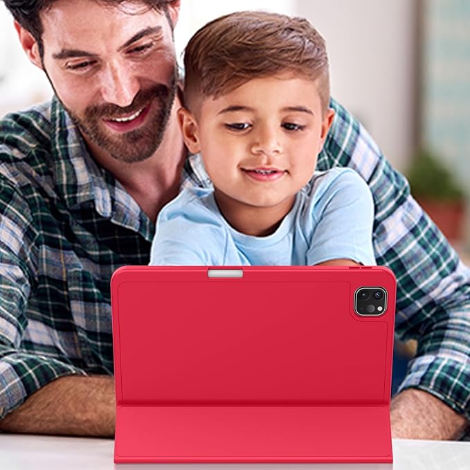 ZryXal iPad Pro 11 Inch Case (M5) 2025/ (M4) 2024 (Model: A2836/A2837/A3006) Trifold Stand Smart Cover with Pencil Holder and Soft TPU Back Auto Wake/Sleep (Red)
