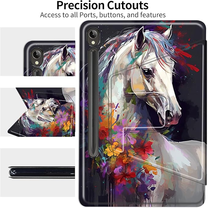 Flowers and white horses