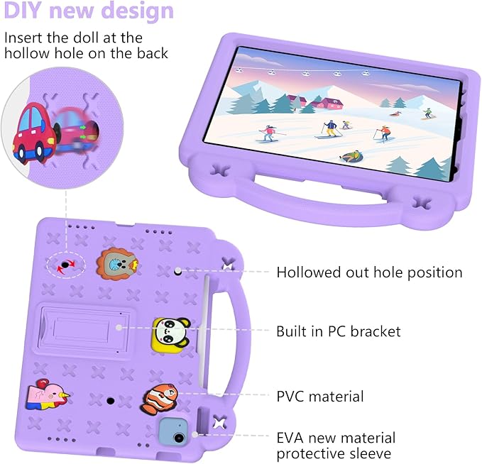 Dteck for iPad 10th Generation Case 10.9 Inch 2022 EVA Cute Bear Kids Case Shockproof Rugged Protective Kickstand Boy Girl Cover with Pencil Holder for iPad 10th Gen 10.9 Inch 2022 Purple