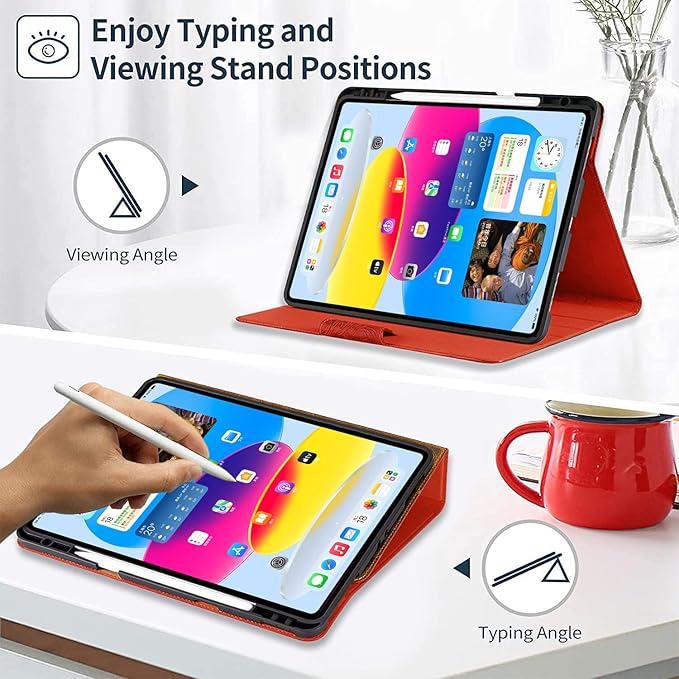 Gexmil Leather Case for iPad (A16) 11th Generation 11 Inch 2025 iPad 10th Generation 10.9 Inch 2022Protective Cover with Pencil HolderMagnetic Closure Auto Sleep/WakeFloral Brown