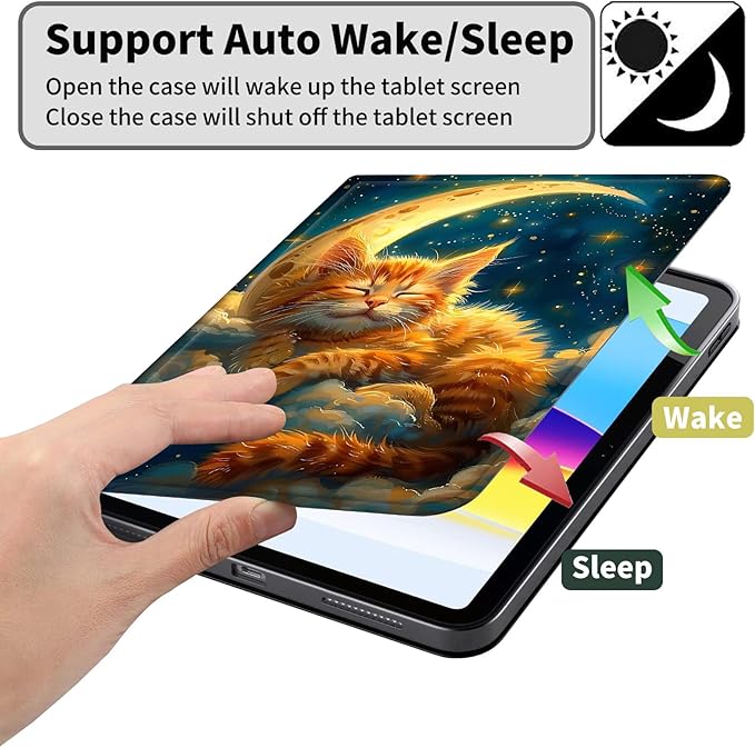 Case for Amazon Kindle Fire HD 10 and Fire HD 10 Plus 10.1 Tablet Case (13th/11th Generation 2023/2021 Release) Slim Fit PU Leather Cover with Auto Sleep/Wake - Cat Sleeps On Moon