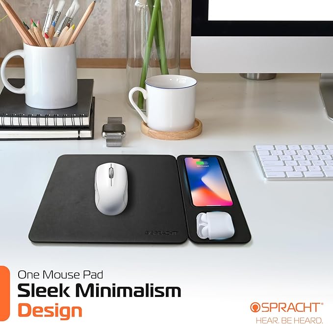 Spracht MagPad Magnetic Wireless Charging Mouse Pad 15W Fast Charging for Smartphones and Wireless Earbuds (Black)