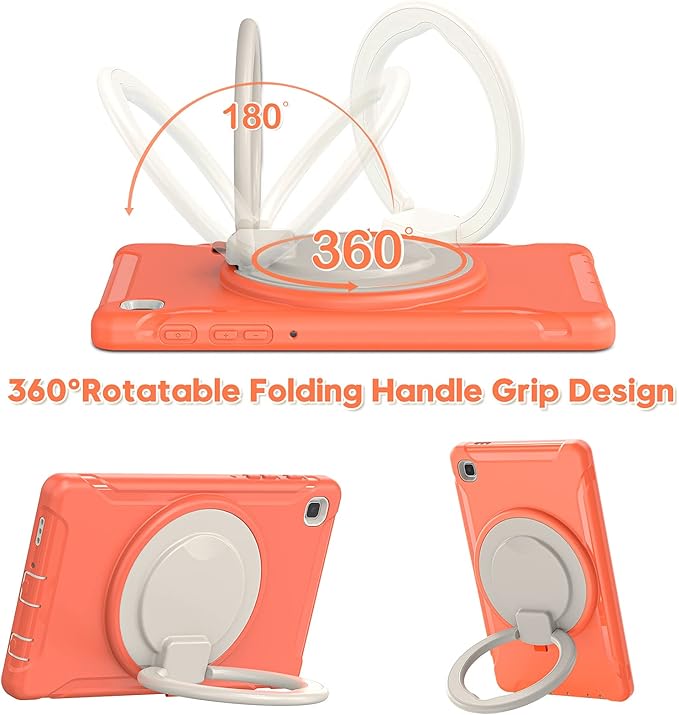 Shockproof Case for Samsung Galaxy Tab A7 Lite 8.7 Tablet Techcircle Rotating Stand Handle Heavy Duty Bumper Hybrid Cover Protective Case for Galaxy Tab A7 Lite (2021) SM-T220/T225 Coral Orange