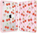 Case for iPad 11 inch A16 2025 Generation 11th / iPad 10.9 inch 2022 10th Gen Buit in Pencil Holder with Shockproof Cover Clear Transparent Back Shell Auto Wake/Sleep Cherries and Bow