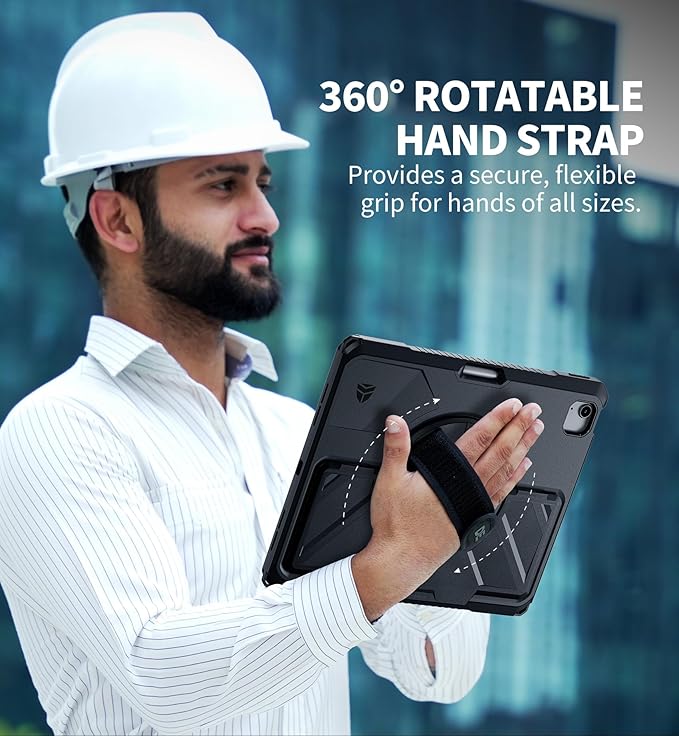 Dexnor Case for iPad Air 13 inch M4/M3/M2 (2026/2025/2024) Rugged Protective Case with 360° Rotating Hand Strap&amp Steady Stand&amp Screen Protector&amp Pencil Holder Shockproof Full-Body Bumper
