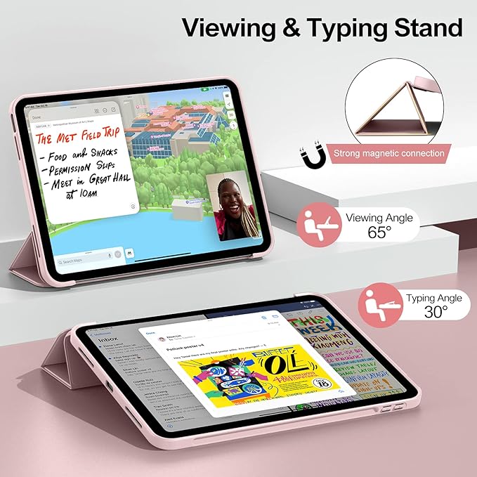 KENKE for iPad A16 11th Generation Case (11 Inch 2025 Release) iPad 10th Generation Case 10.9 Inch 2022 Without Pencil Holder Slim Trifold Stand Protective Cover with Soft TPU Back Pink
