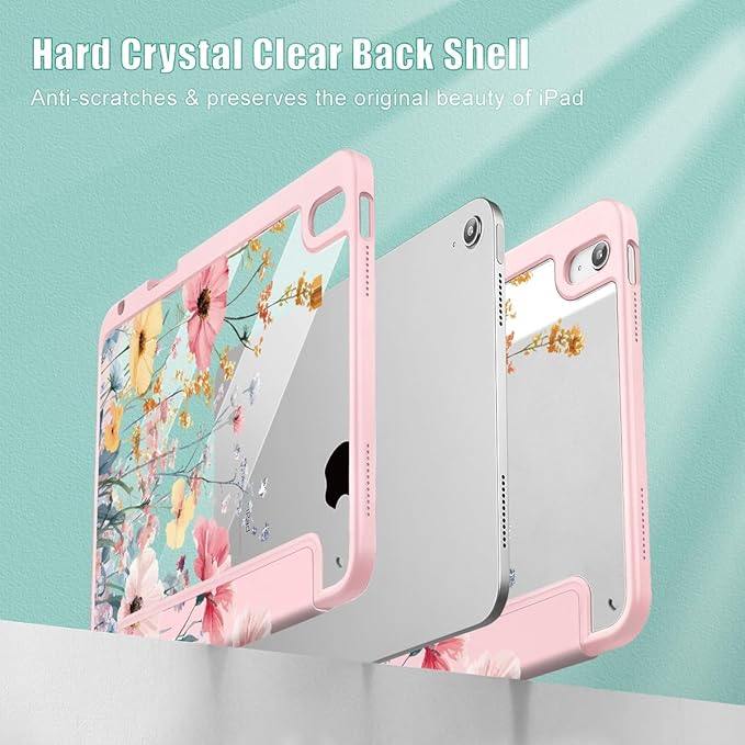 May Chen for iPad (A16) 11th Generation Case 11 Inch 2025 iPad 10th Gen Case 2022 10.9 inch Built-in Pencil Holder with Shockproof Cover Clear Transparent Back Shell Auto Wake/Sleep Wildflower
