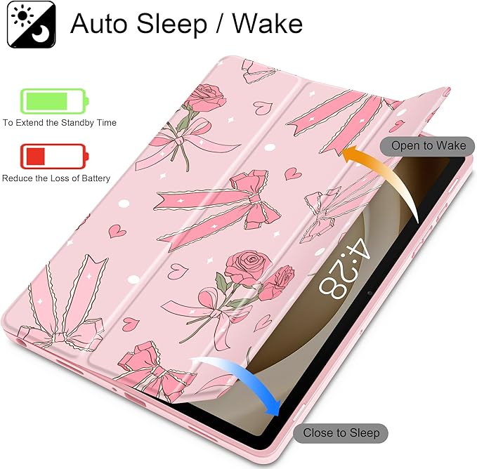 Tuiklol for Samsung Galaxy Tab A9+ Tablet 11” / A9+ Plus 2024 2023Buit-in S-Pen Holder with Clear Protective Cover Transparent Back Shell Auto Wake/Sleep Samsung Tab A9 Plus CoverBow &amp Rose