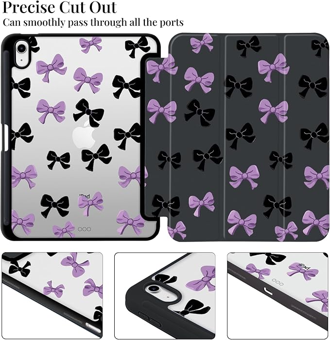 Y2k Printed Case for iPad (A16) 11th Gen 2025 11/10th Gen 2022 10.9 Cute Bowknot Clear Hard Back Hybrid Casewith Pencil Holder Trifold Stand Slim Tablet Cover for Women