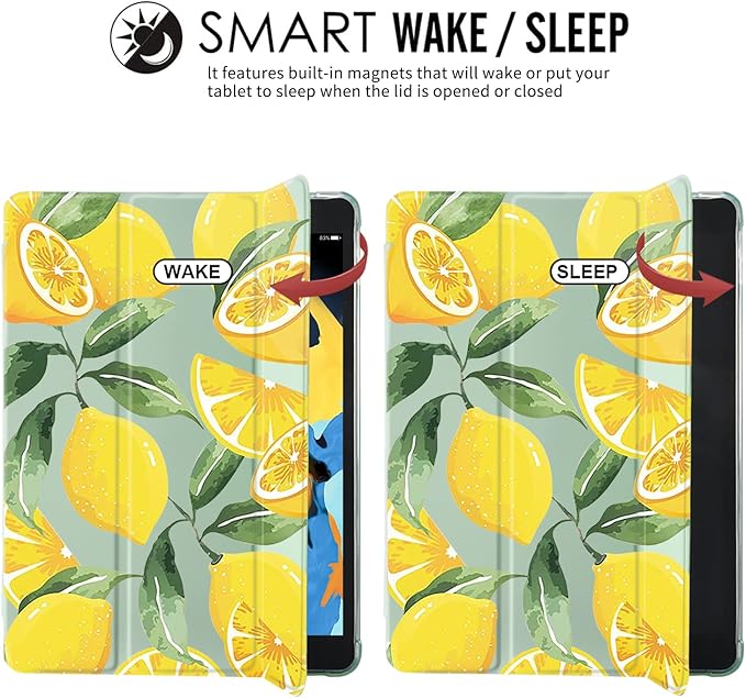 JOYLAND Lemon Pad Case for iPad 5th/6th Generation Cute Fruit Anti-Scratch Lightweight with Pencil Holder Trifold Stand Case Soft TPU Cover(Model Number:A1822 A1823 A1893 A1954)