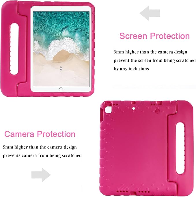Kids Case for iPad Pro 10.5 2017 &amp iPad Air 3rd Gen 10.5 inch 2019 with Rotating Handle/Stand Soft Shockproof EVA Drop Proof Lightweight Kids Girl Boy Kickstand Protective CoverRose