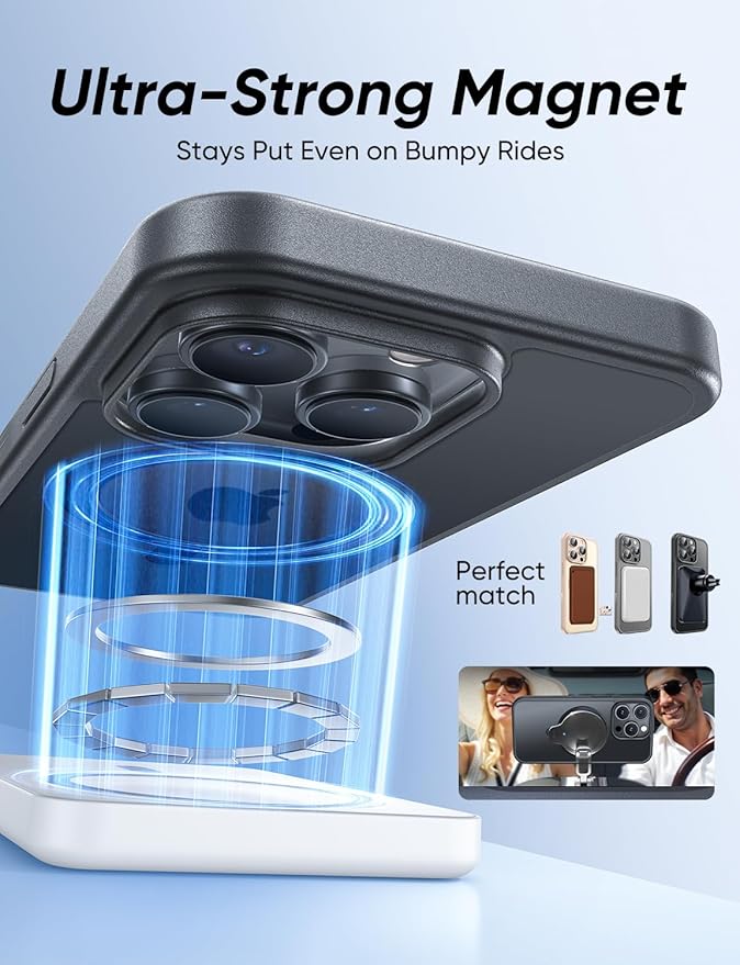 MAGIC JOHN 360° Rotatable Magnetic Invisible Stand for iPhone 14 Pro Max Case [Anti-Slip Grip] [Compatible with MagSafe] 16FT Shockproof for iPhone 14 Pro Max Case with Kickstand Black