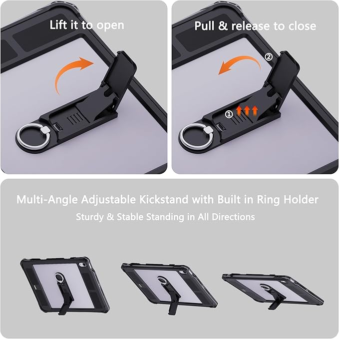 MRUOZRUI Waterproof Tablet Case for iPad Air 11inch 6th M2 2024/ 7th M3 2025 8th M4 2026 5/4 10.9inch Built-in Screen Protector Pencil Holder Fit with Magic Keyboard Strap Kickstand Black &amp G