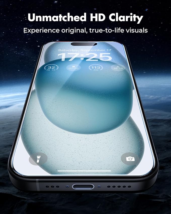 UNBREAKcable iPhone 15 Screen Protector 3-Pack 3 Tempered Glass + 3 Camera Lens Protectors 9H Hardness HD Clarity Anti-Fingerprint Case Friendly 6.1 Inch
