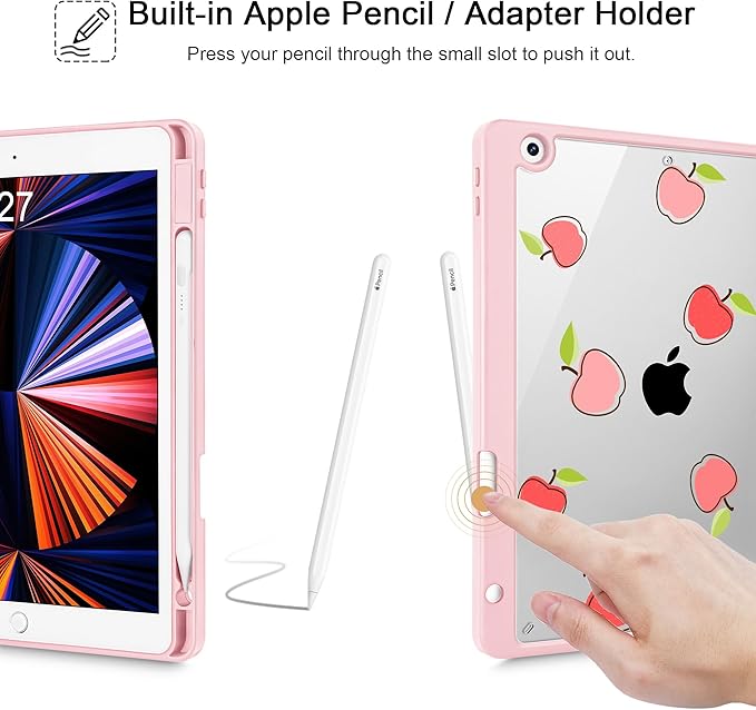 May Chen for iPad 9th Generation with Pencil Holder iPad 8th/7th Gen Case 10.2-inch [Penceil Holder] Trifold Stand Auto Wake/Sleep Clear TPU Protection Back Cover Apple Pattern
