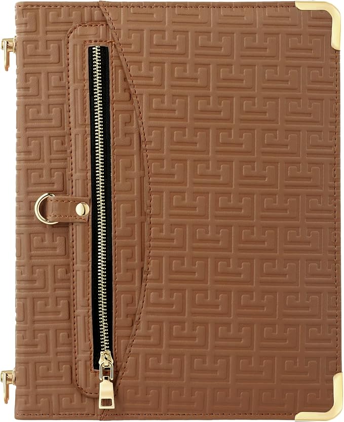 Handbag Case for iPad Pro 13 M5 2025/M4 2024 Cover with Pencil Holder Techcircle Unique Textured PU Leather Folio Stand Multi-Pocket Wallet Case w/Shoulder Strap Brown