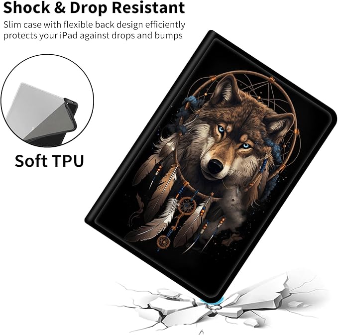Case for All-New Amazon Fire HD 10 Tablet (13th Generation 2023 Release)Slim PU Leather Smart Cases Covers with Auto Wake/Sleep for Amazon Kindle Fire 10.1 inch TabletWind Chime Wolf