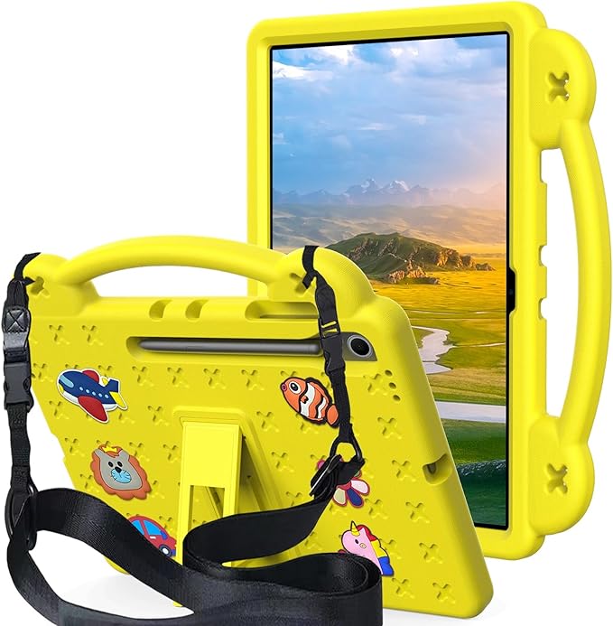 Compatible with Samsung Galaxy Tab A11 2025 Tablet Case Kids Friendly Universal Lightweight Shockproof Protective Case with Shoulder Strap &amp Stand Handle Yellow